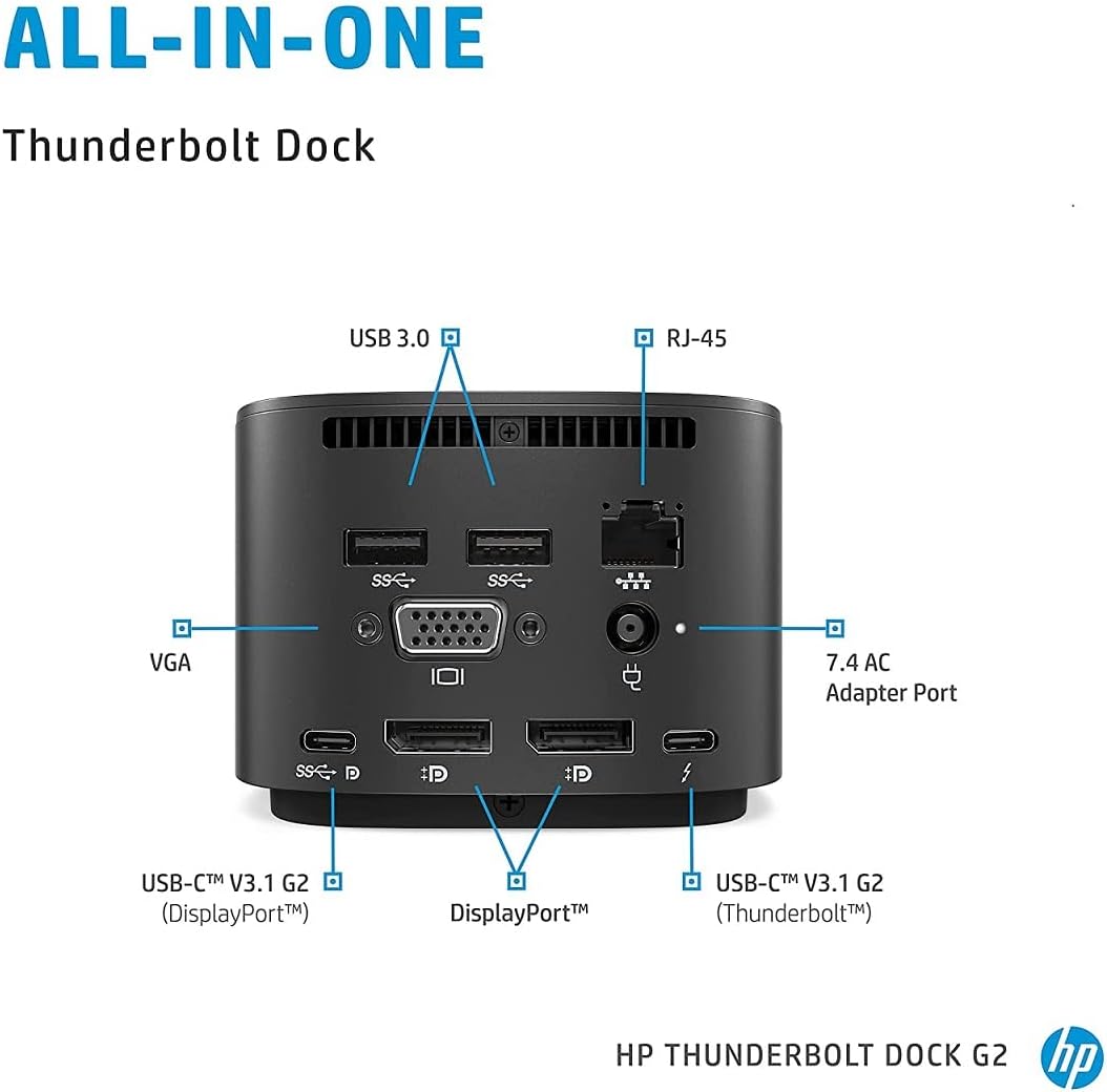 Hp Thunderbolt Dock G2 120w Reacondicionado 2xusb-C Vga 2xdp Rj45 2xusb3.0 Grado A 1año Garantia Hsn-Ix01